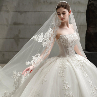 超仙婚礼蕾丝头纱新娘主纱重工大拖尾高级感影楼复古拍照道具大气