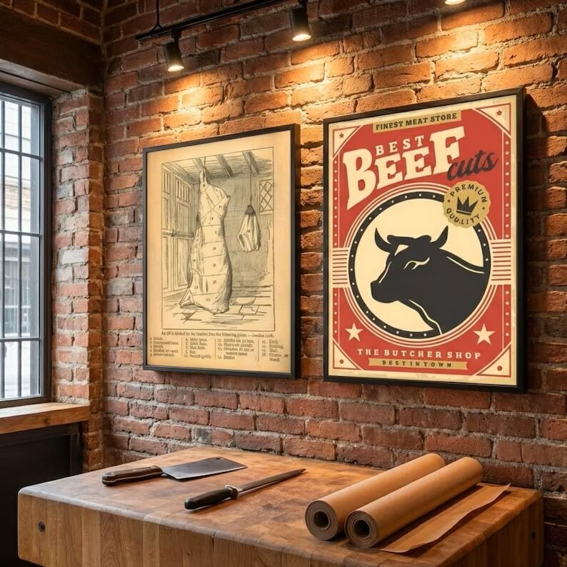 装饰画挂画复古怀旧BEEF酒吧啤酒vintage美式餐厅牛肉红酒中古风