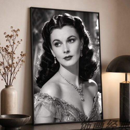 Vintage复古好莱坞女星费雯丽肖像装饰画法式Vivien Leigh挂画