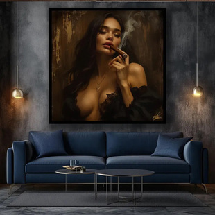 装饰画有框画挂画复古怀旧美式艺术雪茄女性酒吧CIGAR雪茄吧书房
