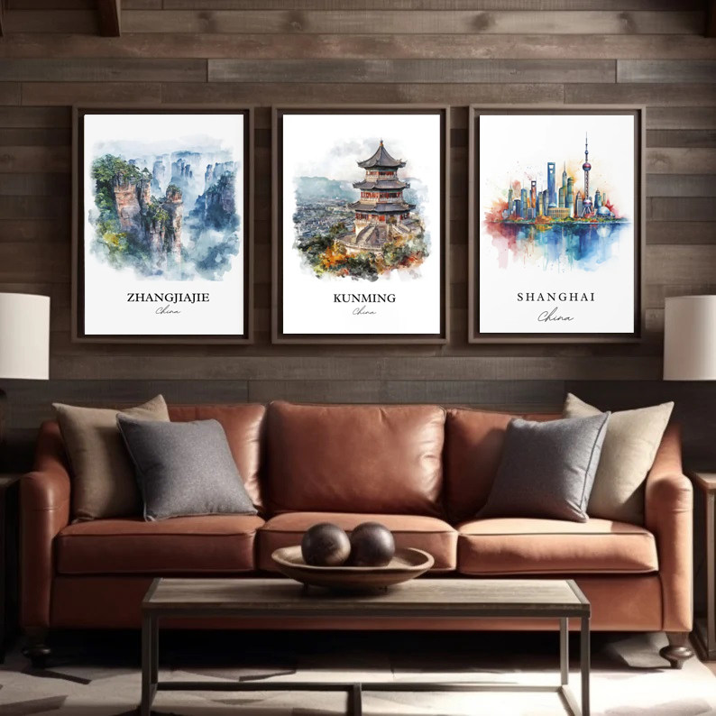 装饰画挂画中国城市旅行北京上海澳门昆明丽江大理张家界西安青岛