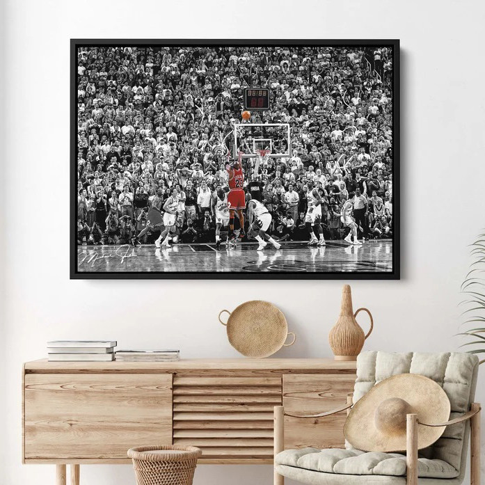 迈克尔乔丹篮球明星海报装饰有框挂画墙壁画《最后一投》黑白体育