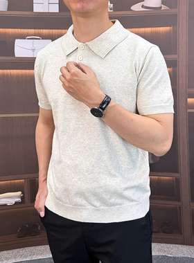 针织短袖Polo衫英伦风百搭透气休闲罗纹底摆男士翻领保罗马球衫夏