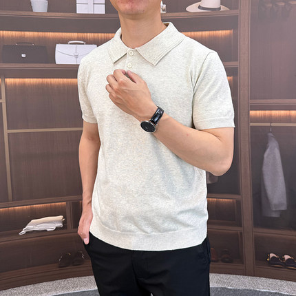 针织短袖Polo衫英伦风百搭透气休闲罗纹底摆男士翻领保罗马球衫夏