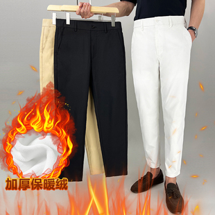 加绒厚款 小直筒商务休闲裤 保暖男士 修身 八分九分免烫弹力 西裤 冬季