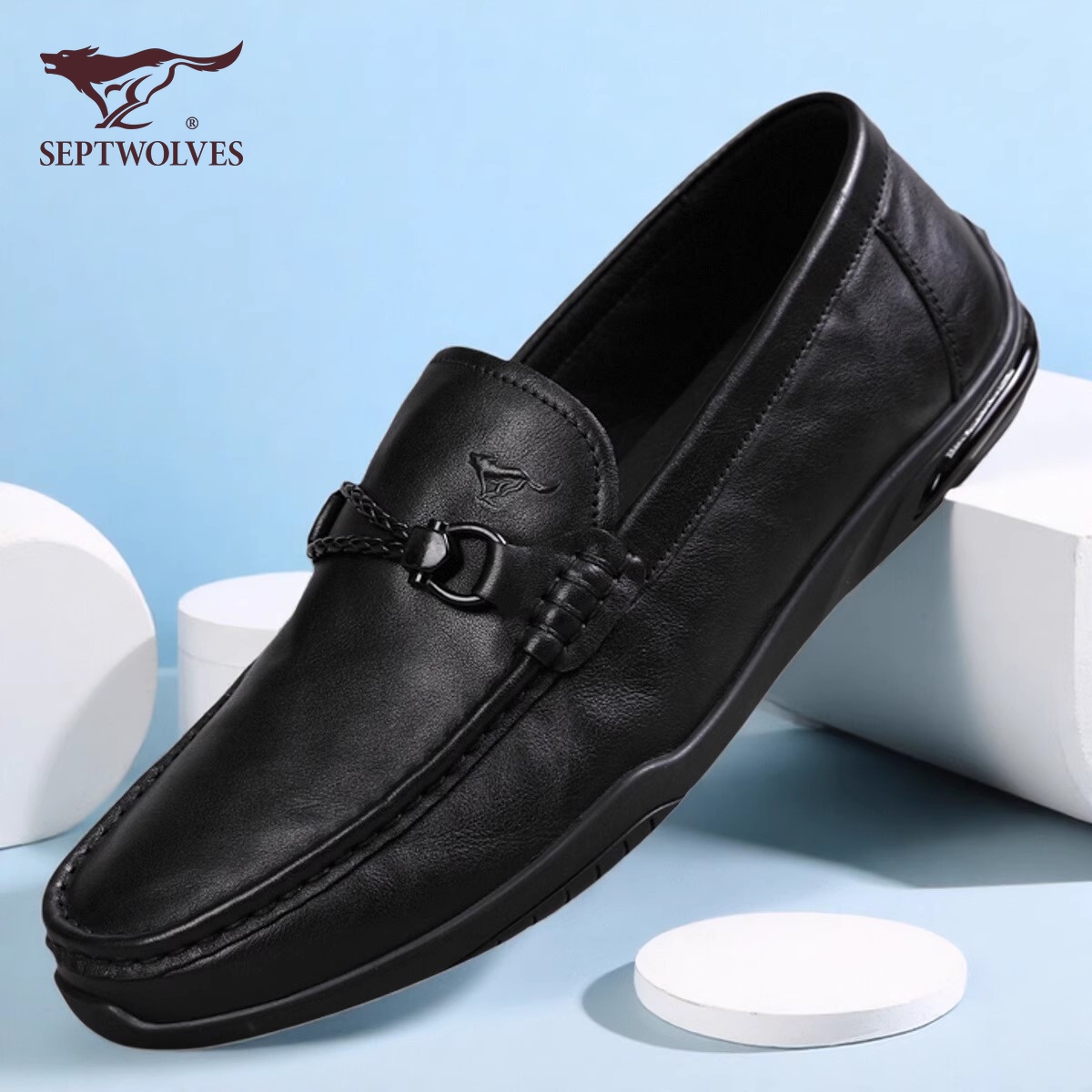 七匹狼男鞋真皮一脚蹬驾车豆豆鞋
