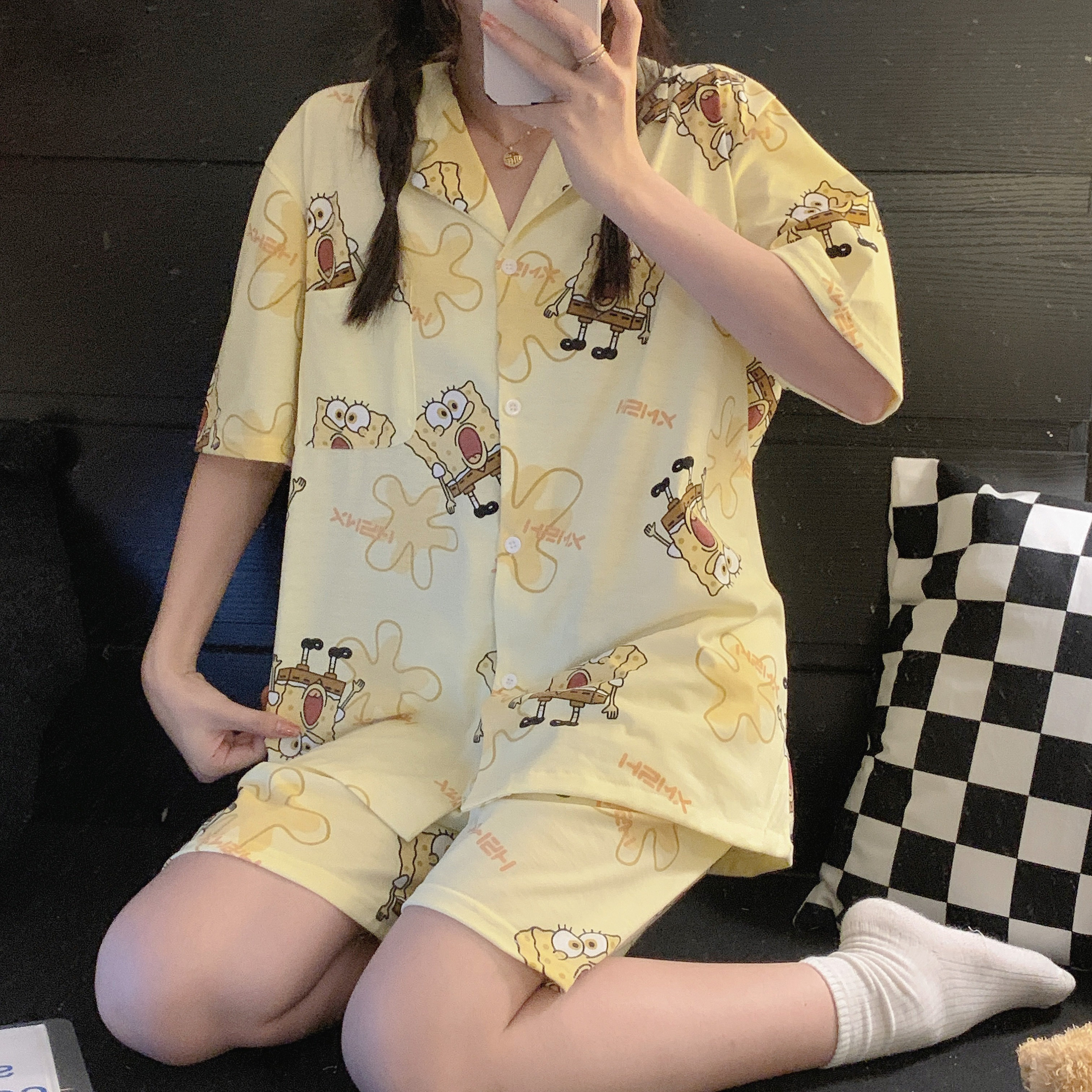 ins风夏季睡衣女款学生海绵宝宝