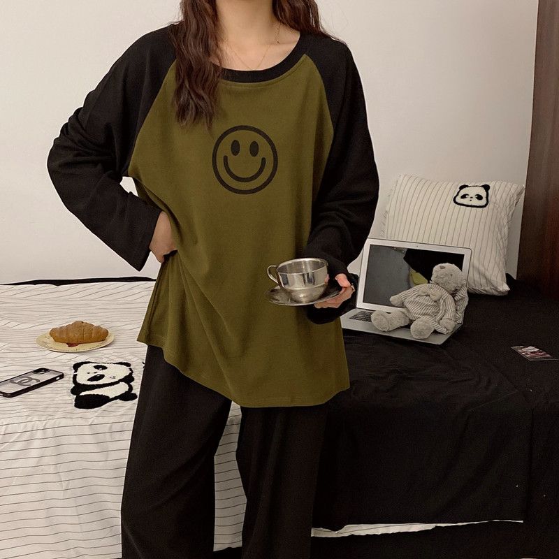 韩系ins笑脸德绒休闲睡衣套装
