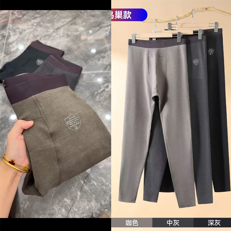 男士保暖裤秋冬季贴身打底裤双面绒无痕芭比裤加绒德绒男款薄棉裤