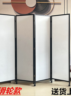 新式滑轮移动屏风隔断客厅卧室入户玄关可折叠收放实木墙遮挡家用