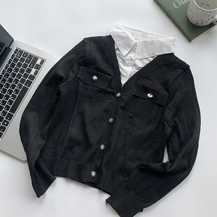 假两件针织衫秋装女款2024年新款设计感小众polo领漂亮长袖上衣女