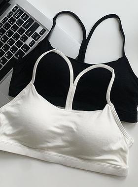 夏抹胸内衣女固定杯防走光美背吊带工字背心网红爆款聚拢运动文胸