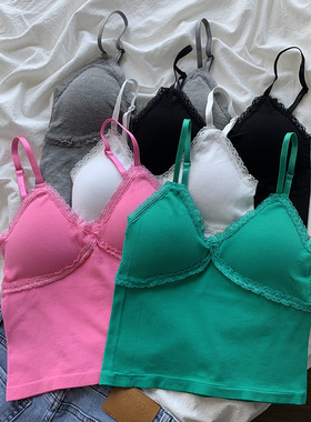 夏季外穿美背性感甜辣妹上衣基础蕾丝花边带胸垫小吊带背心女内搭