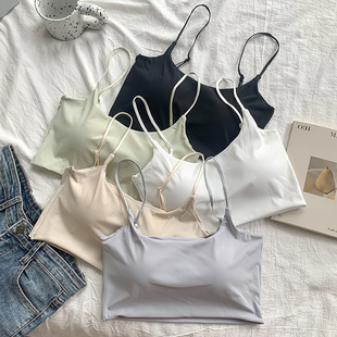 冰丝吊带抹胸女白色带胸垫美背细带文胸防走光背心裹胸内衣夏