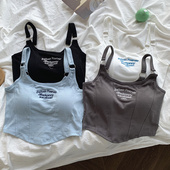 纯欲字母刺绣小吊带背心女内搭辣妹穿搭修身 短款 超火网红外穿上衣