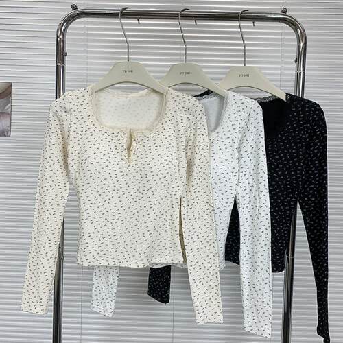 内搭磨毛绒韩系甜美碎花长袖T恤