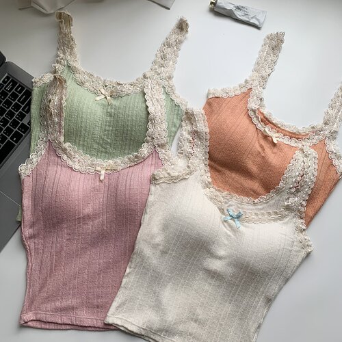 法式U领无袖吊带背心女夏2025新款蝴蝶结蕾丝花边锁骨叠穿短上衣