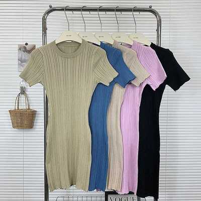 坑条显瘦包臀短袖薄款冰丝chic