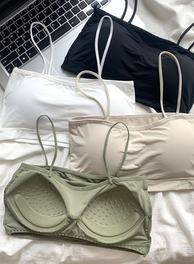 美背文胸一体抹胸小背心女夏黑色无痕内衣短款紧身吊带打底衫上衣