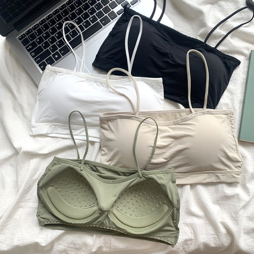 美背文胸一体抹胸小背心女夏黑色