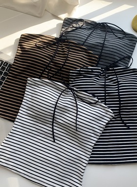 条纹系带抹胸吊带背心女夏季外穿泰式独特绝美漂亮设计感小众上衣