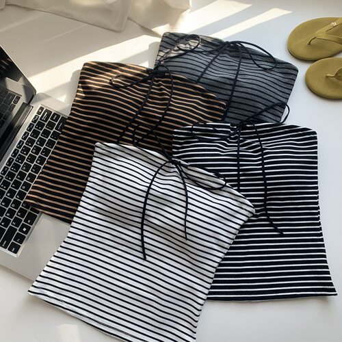 条纹系带抹胸吊带背心女夏季