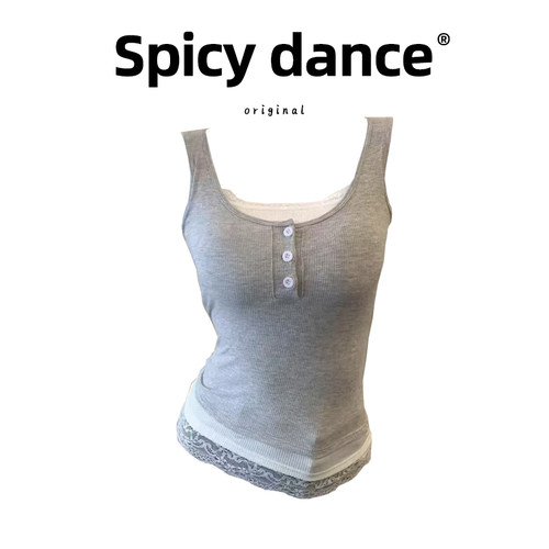 蕾丝拼接假两件吊带背心女夏