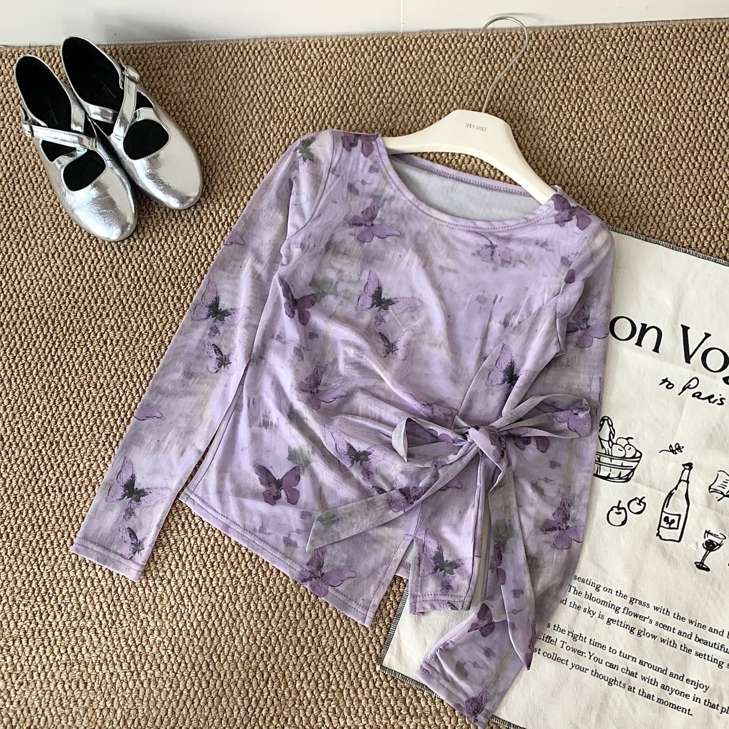 2026新款夏季网纱T恤女百搭罩衫蝴蝶印花气质绑带设计感防晒上衣,女装/女士精品,T恤,淘宝优惠券,粉丝福利购,淘宝优惠卷