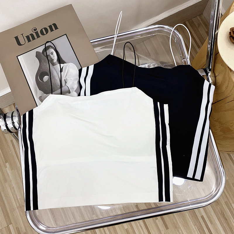 美背无痕冰丝黑色防走光小吊带背心女内搭打底短款裹胸内衣抹胸夏