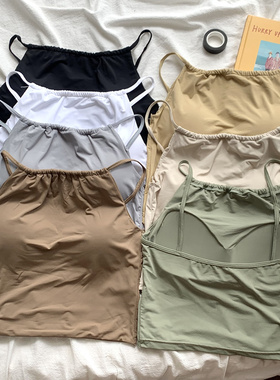 带胸垫外穿黑色背心女夏季2023年新款韩版显瘦短款内搭挂脖吊带衫