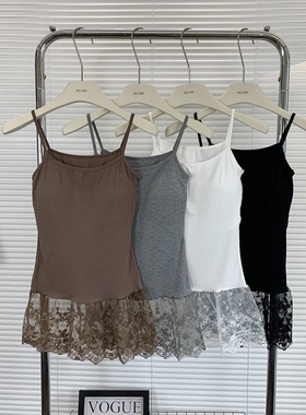 甜美风下摆蕾丝拼接叠穿吊带背心百搭带胸垫打底衣