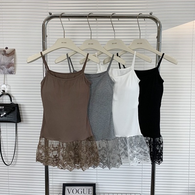 甜美风下摆蕾丝拼接叠穿吊带背心百搭带胸垫打底衣