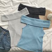 辣舞家 女 设计感短袖 一字肩上衣chic露肩夏季 韩系穿搭辣妹修身