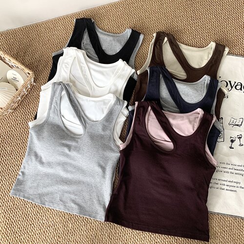 设计感撞色叠穿拼接无袖背心女