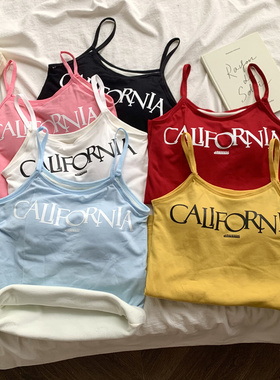 美式甜辣黄色吊带复古辣妹内搭小背心女冬日外穿带胸垫多巴胺上衣