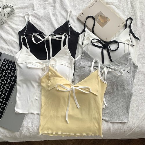 夏日蝴蝶结木耳边背心短款甜辣