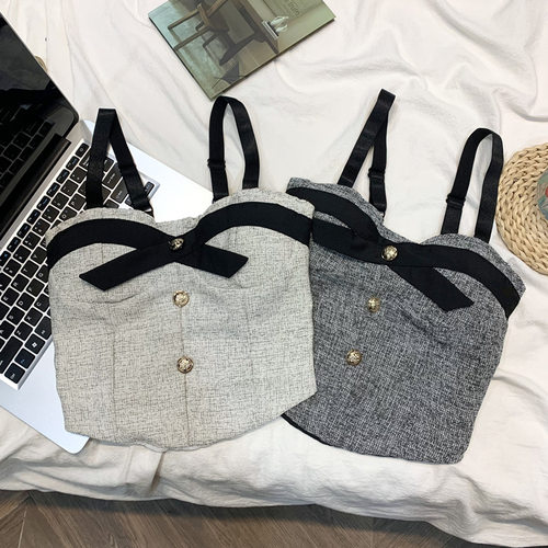 小香风蝴蝶结短款不规则鱼骨上衣