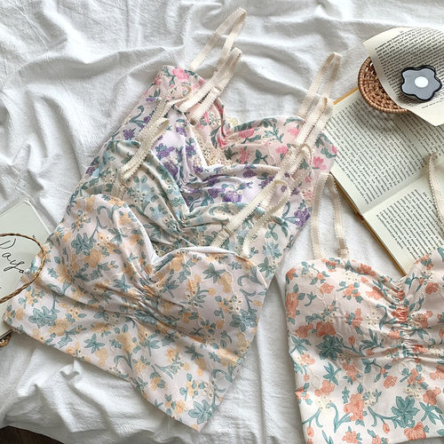 港风复古甜美碎花显瘦裹胸小背心