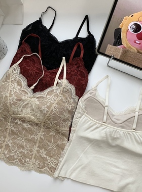 保暖背心内衣女带胸垫2025新款秋冬季法式性感蕾丝内搭吊带打底衫