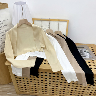 配吊带裙子披肩外搭长袖 夏季 女针织开衫 冰丝防晒衫 小坎肩薄 超短款