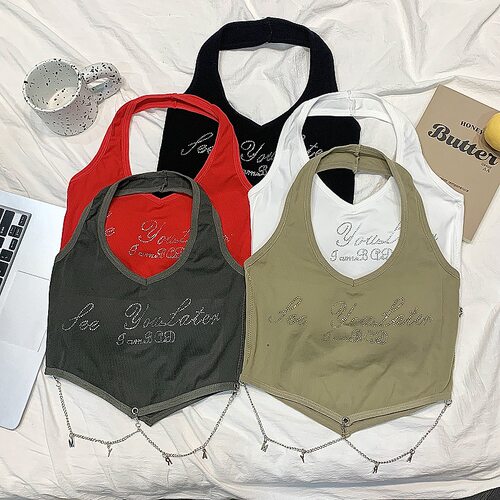 辣妹性感挂脖吊带美背短款上衣