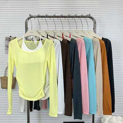 抽褶设计感薄款防晒T辣妹长袖