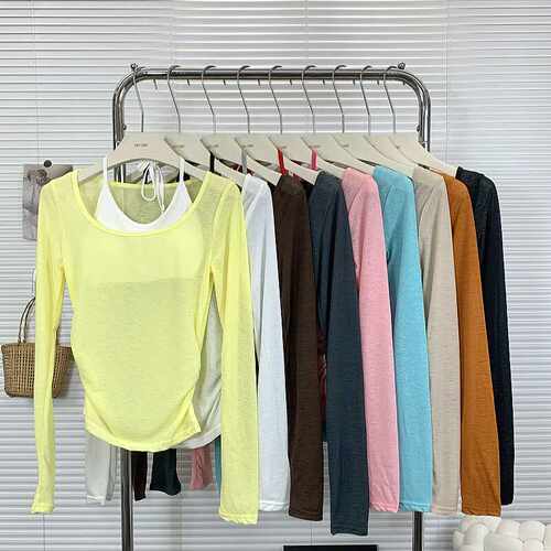 抽褶设计感薄款防晒T辣妹长袖