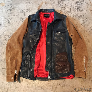 日系哈雷机车油蜡植鞣水洗厚重羊皮外套 男款真皮夹克M65皮衣秋季