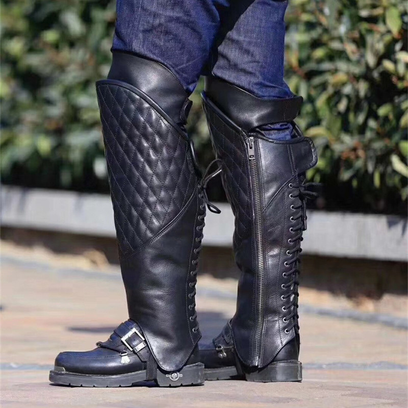 摩托车骑行护膝牛皮保暖哈雷护腿