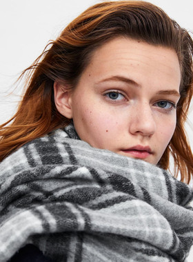 zar秋冬ra灰色格子围巾男女情侣百搭经典设计款仿羊绒披肩双面