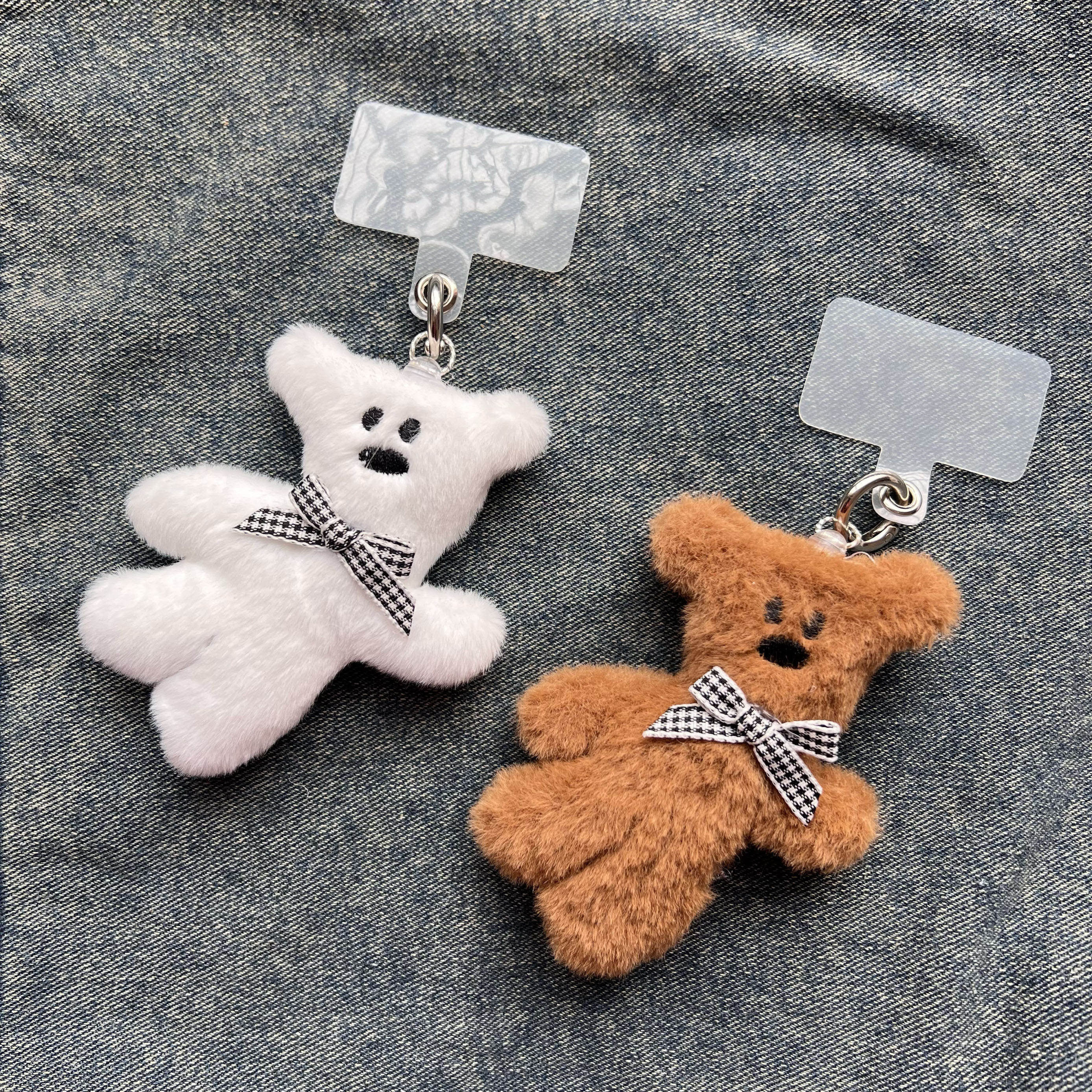 蝴蝶结憨豆先生泰迪熊吱吱叫手机壳垫片挂件钥匙耳机包包u盘挂饰