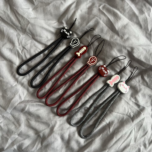 简约可爱猫咪小鱼手机壳不嘞挂脖绳手腕绳相机ccd通用短款手机链