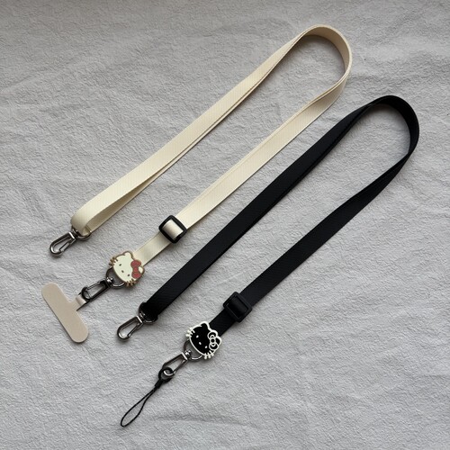 简约卡通蝴蝶结猫咪斜挎可调节手机挂绳防丢挂脖绳相机大疆双钩绳