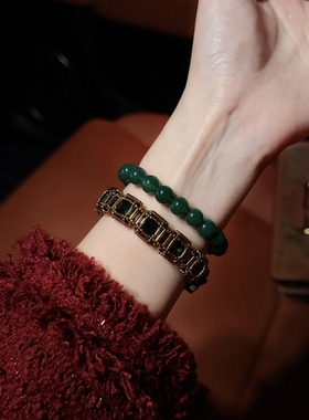 SL077•复古宫廷风祖母绿包钻串珠手链手镯（材料包&成品）